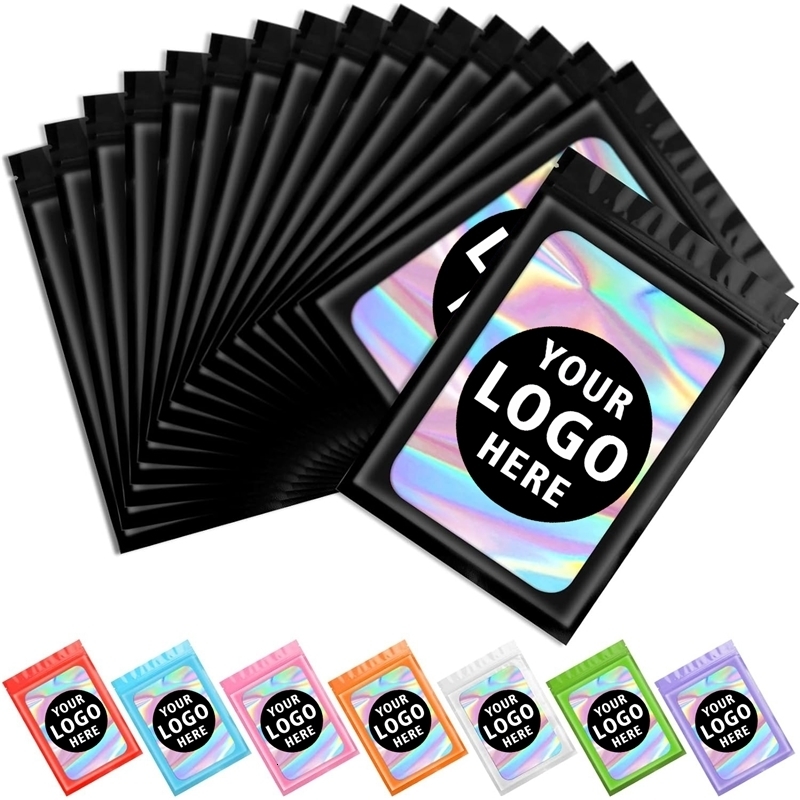 100ps Mylar Bags Custom Printed Resealable Earrings Ring Jewelry Storage Holographic Aluminum Foil Hermetic Packaging y251110