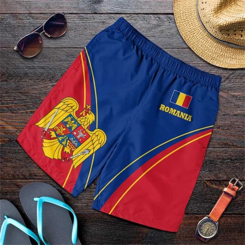 3D Romanian flag graphic beach shorts mens Romanian badge board shorts summer swimsuit Hawaiian swim shorts surfing ice shortsW250410
