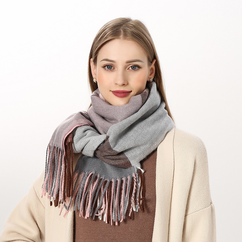 K361 New thick scarf Korean sweet warm imitation cashmere scarf plaid shawl neck scarf female factory wholesale