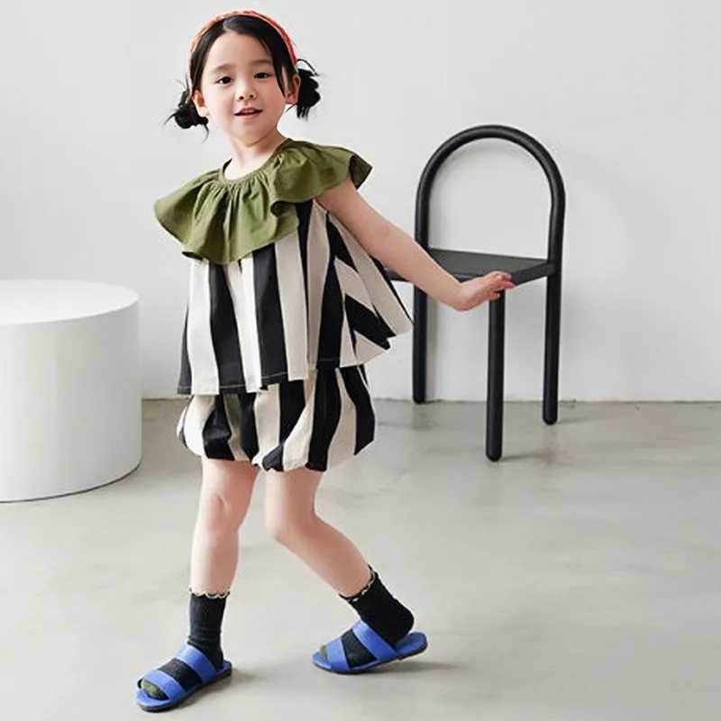 Childrens girls clothing summer striped printed cotton baby top T-shirt and shorts Childrens girls clothing setXJ250410