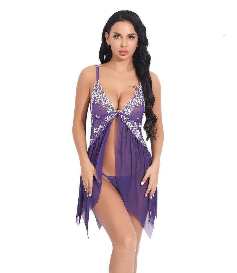 Sexy Gerie Women Sleepwear Dress Hot See Through Front Closure Pamas Babydoll Lace Mesh Nightgown Nighties