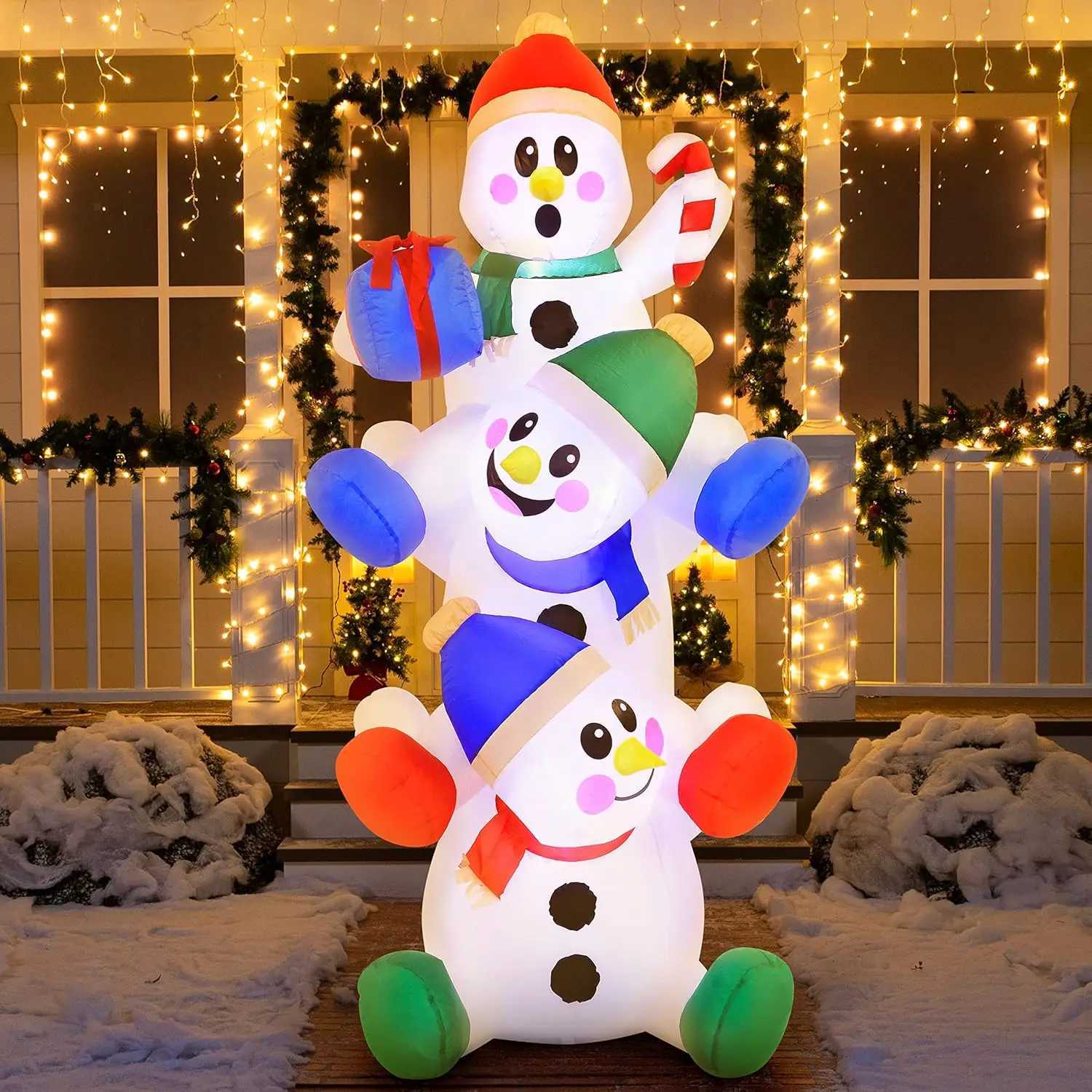 Christmas JOYFY 6 FT Christmas Inflatable Decoration Stacked Snowman with Build-in LEDs Inflatables for Xmas Party Home Christmas Dcor Y251111