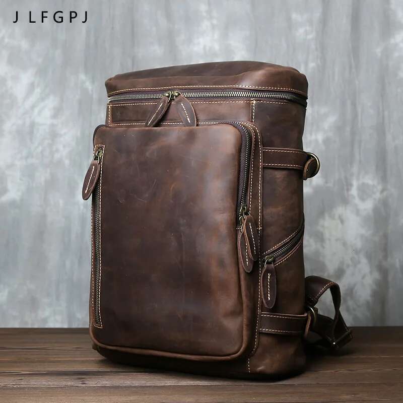 Women's Bags Retro Crazy Horse Leather Vertical Style Backpack Men's Head Layer Cowhide Large Capacity Business Travel Computer Bag