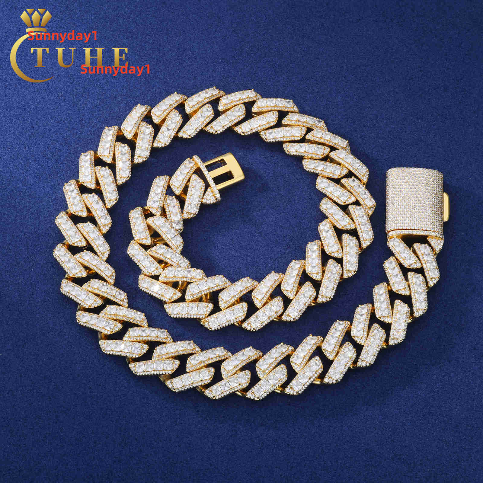 Fashion Hip Hop Jewelry 20mm Brass Asscher Cut AAAAA Moissanite Diamond Luxury Iced Out Heavy Cuban Link Chain Necklace for Men