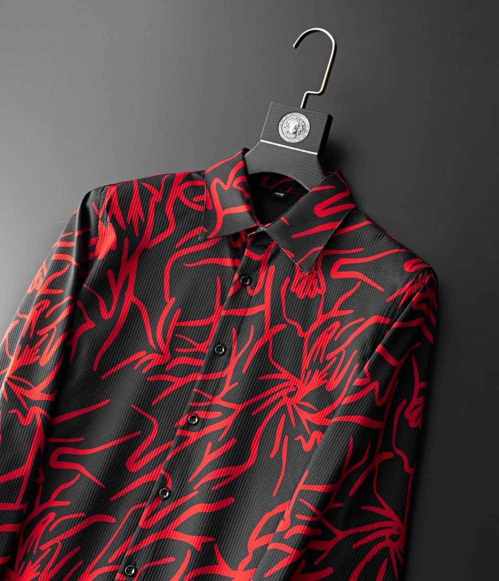 2025 Art Printed Mens Shirt Summer Fashion Loose Casual Shirt Long Sleeve Business Office Social Shirt Streetwear Men Clothing K251110