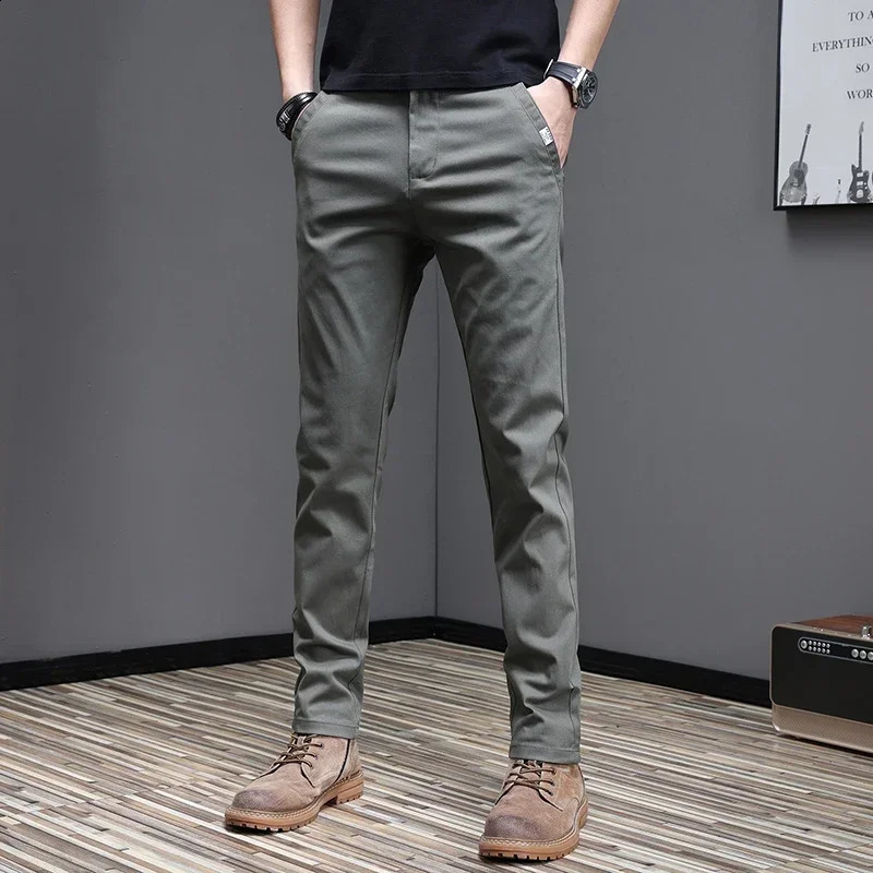 2024 SpringSummer Mens Casual Pants 978 Cotton Business Korean Fashion Slim Fit Elastic Grey Black Khaki Trouser 250411Z