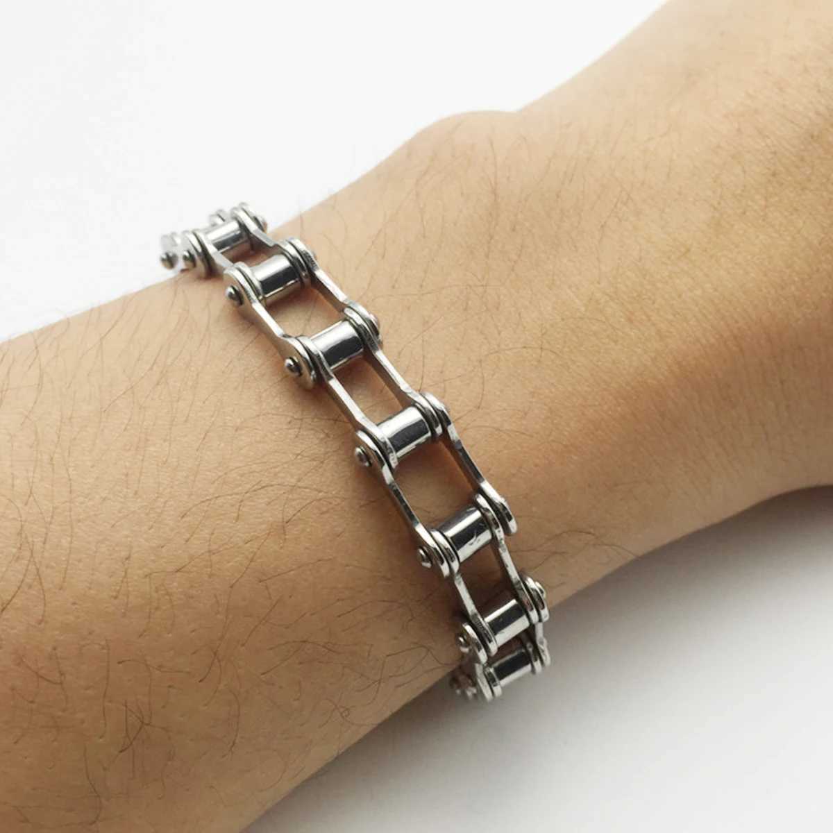 Stainless Steel Biker Chain Bracelet Mens Bracelet Link Chain Motorcycle Bicycle Style Bracelets Fashion Punk Bangles Jewelry L251111