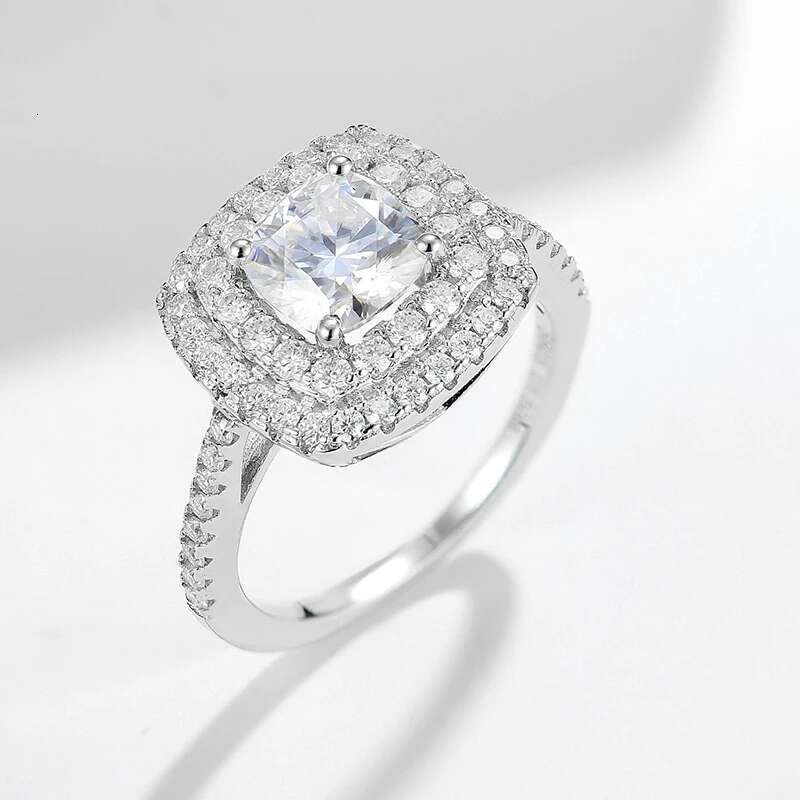 1CT Cushioin Full Moissanite Diamond D Color Womens Ring S925 Sterling Sliver 18K White Gold Rings Pendant Fine Jewelry