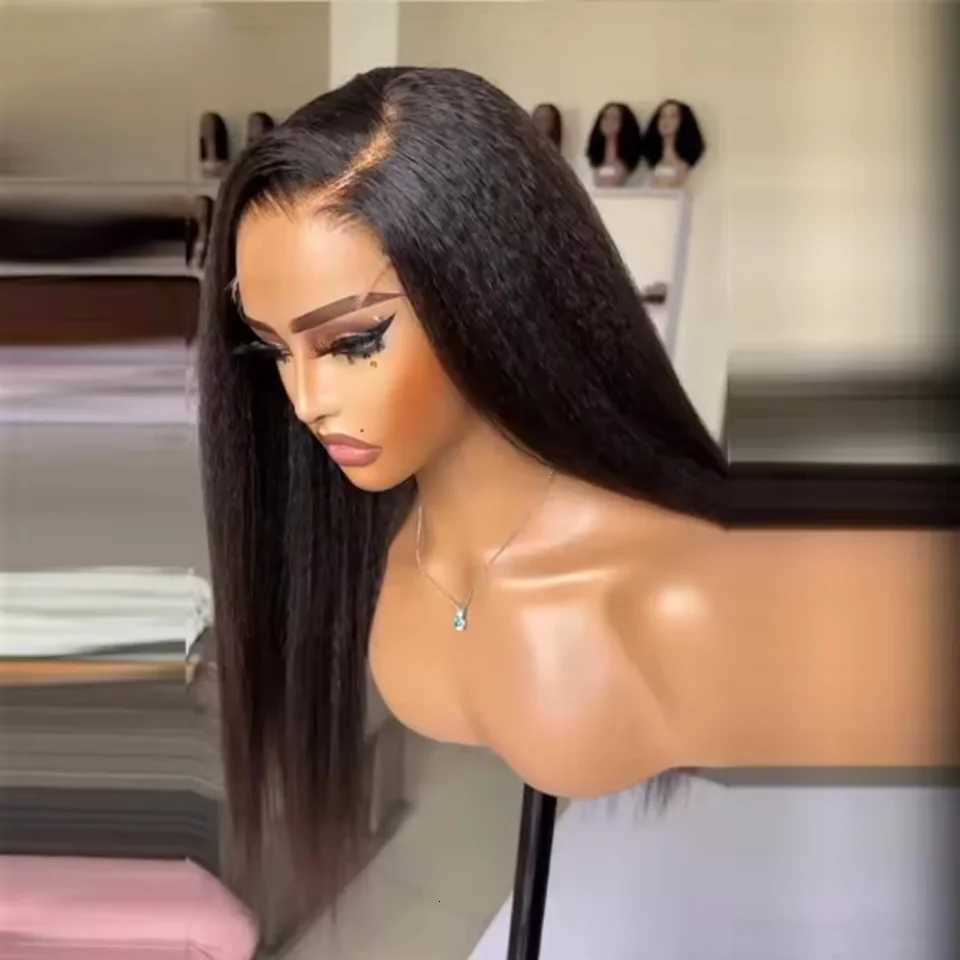 Yaki Kinky Straight Soft 26Inch Long 180Density Natural Black Deep Lace Front Wig For Women Babyhair Glueless Preplucked DailyT251111