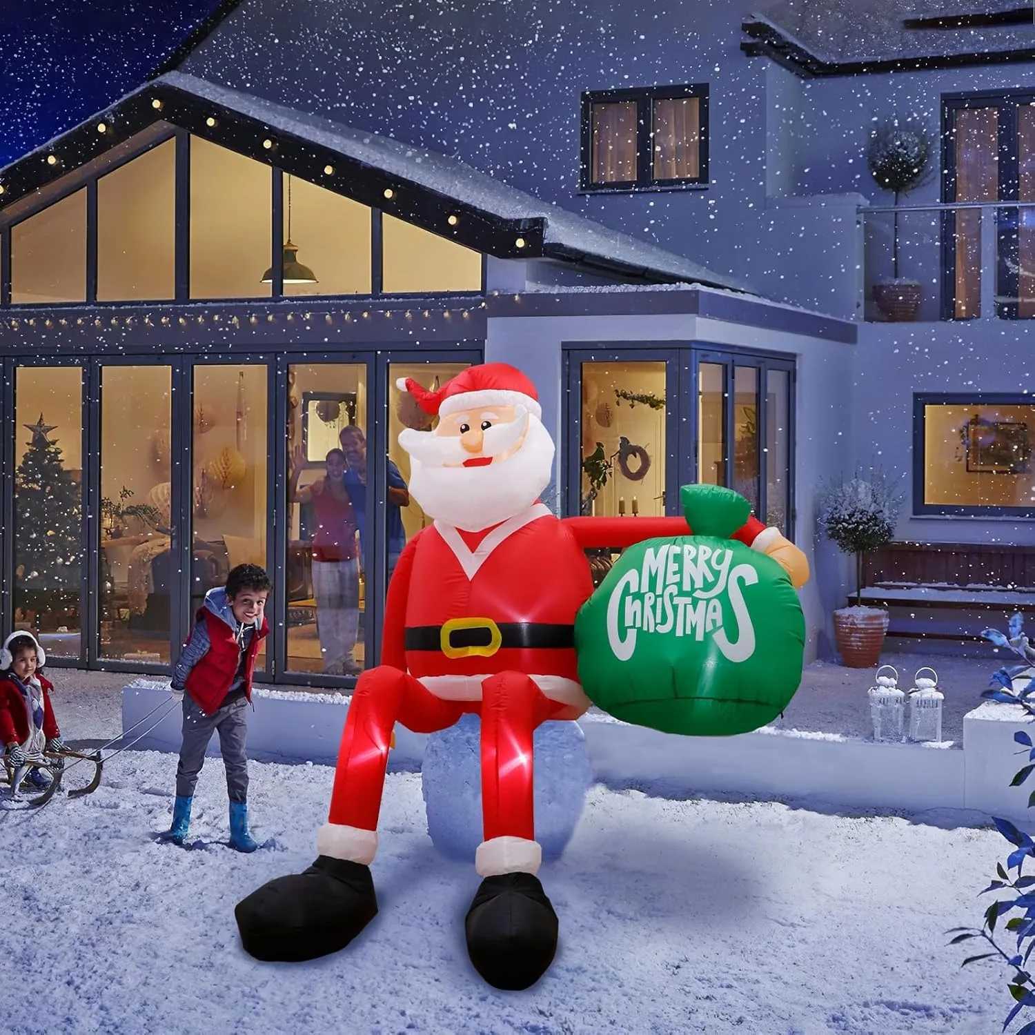 Christmas 8FT Christmas Inflatables Sitting Santa Claus Christmas with LED Outdoor Home Cafe Decoration Party Garden Xmas Decor 2025 NEW Y251111