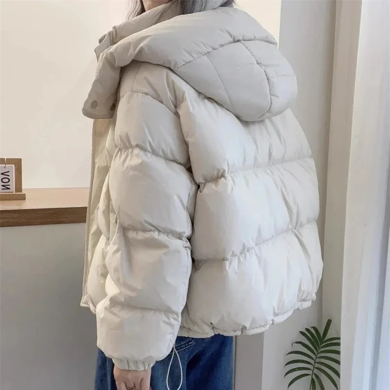 Women Korean Cotton Parkas Hooded Winter Oversize Coat Thick Warm Loose Puffer Jacket Female Solid Fashion Zipper Outwear 251106