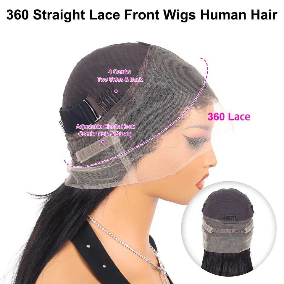 30 40Inch Straight 360 Full Lace Wig Human Hair 200 Density Natural Black Preplucked Brazilian 13x6 Hd Lace Front Human Hair WigT251111