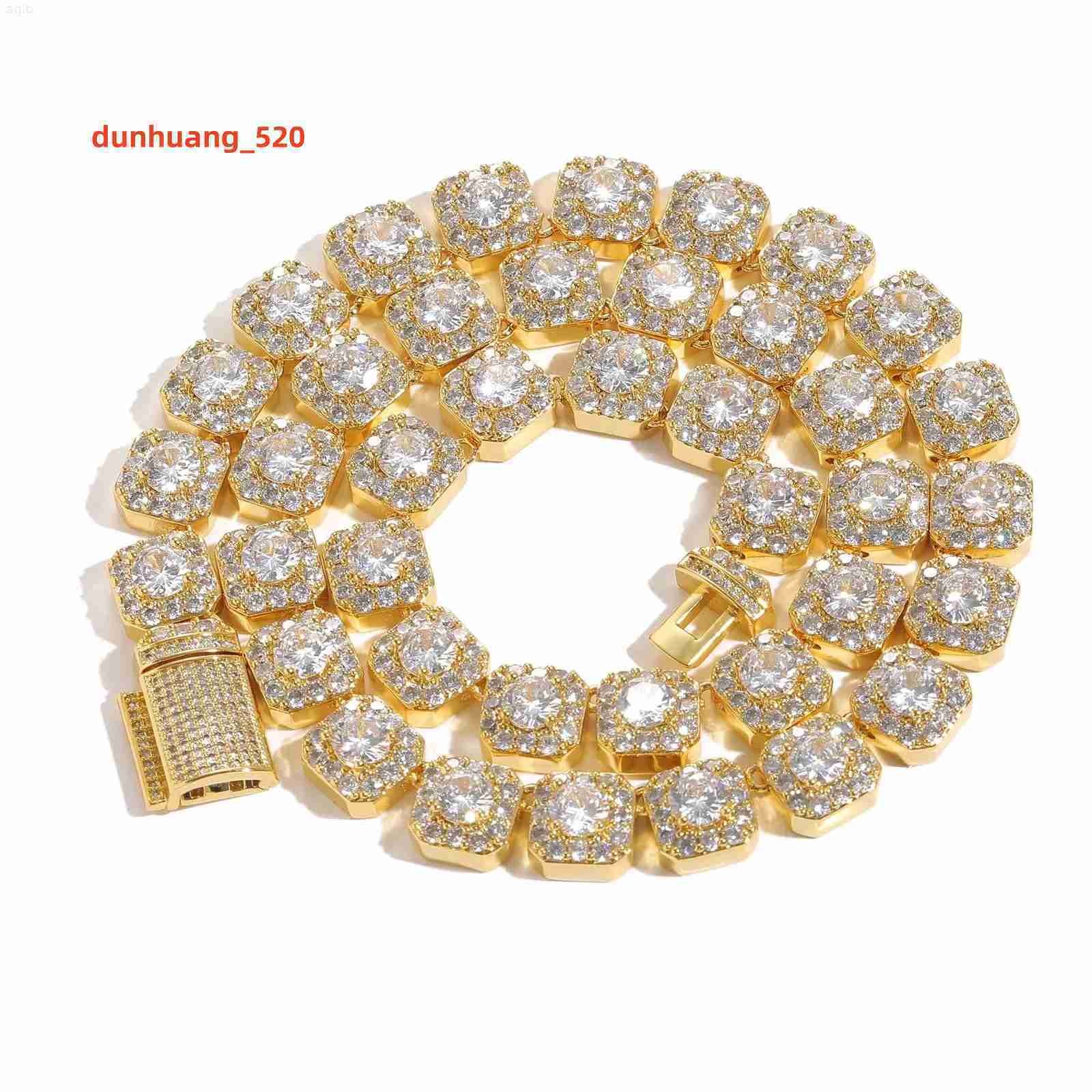 Hip Hop Iced Out Square Moissanite Diamond Tennis Cuban Link Chain Jewelry Gold Plated Bling Tennis Necklace for Women Men
