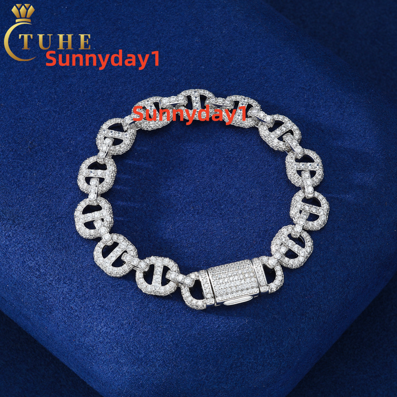 Fully Moissanite Hip Hop Bracelet 11mm Gold Plated 925 Sterling Silver Ice Out Moissanite Fashion Jewelry for Men Women