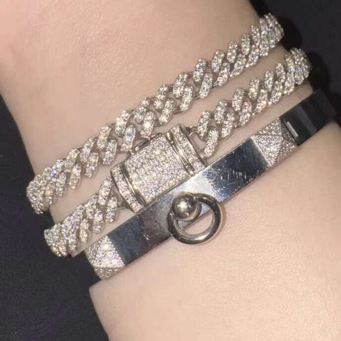 Customizable Moissanite Cuban Link Bracelet S925 Silver Iced Out Moissanite Diamond Hiphop Bling Moissanite Cuban Bracelet