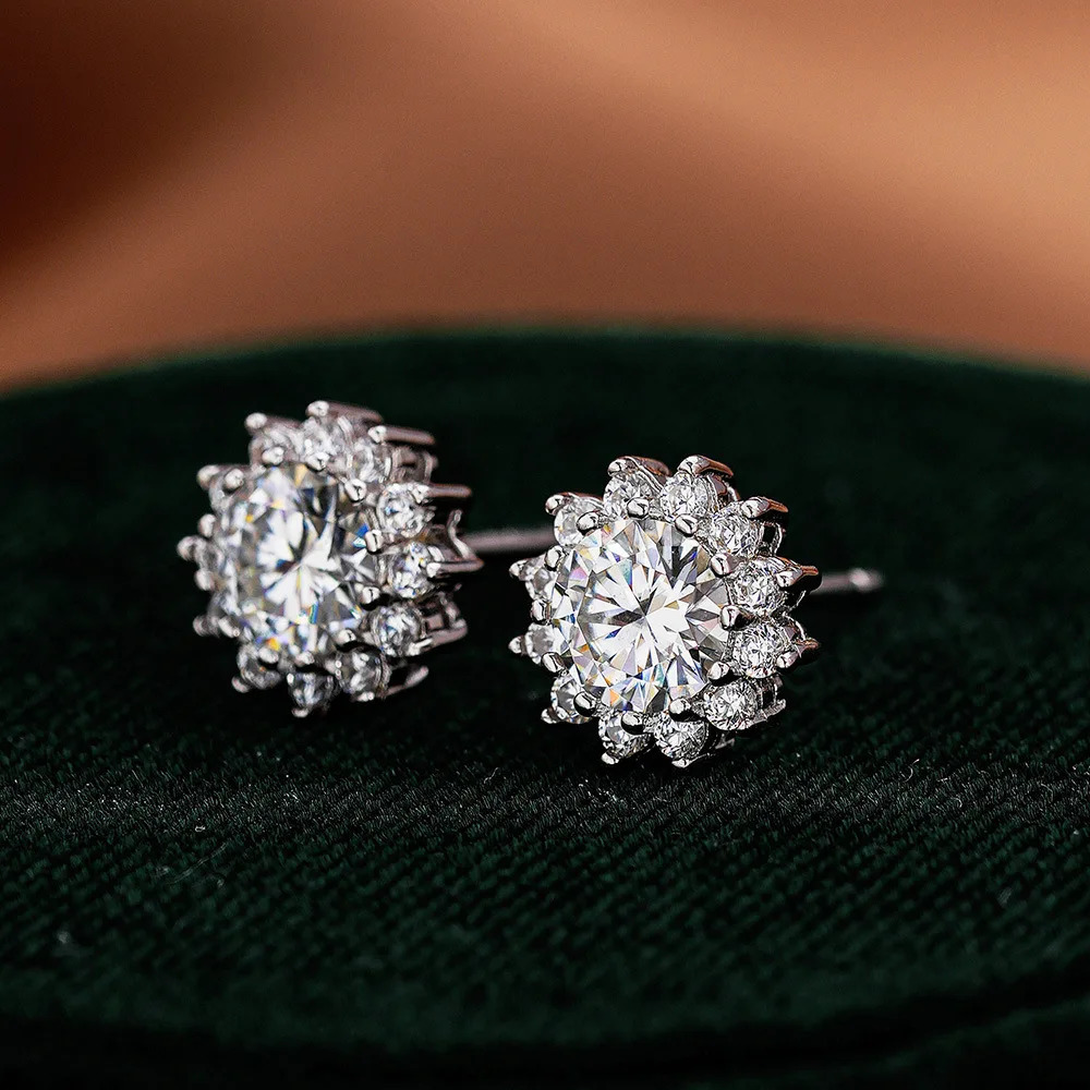 TEN S Stud Earrings 925 Sterling Silver Brilliant Round Cut Sparkling Jewelry for Women Elegant Gift 251031