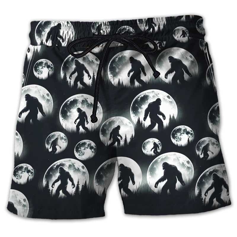 Fashionable Bigfoot Shape Beach Shorts for Mens Summer Trend Loose Vacation 3D Printed Childrens Shorts Casual Oversized Swimming PantsW250410