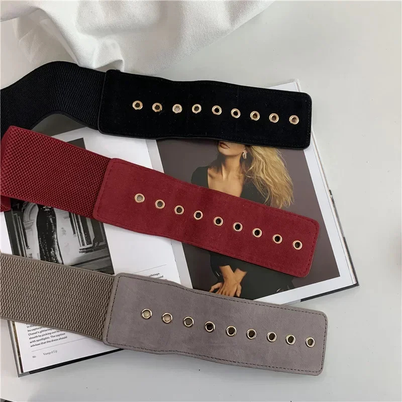 Suede Belts for Womens Belt Elastic Lady Clothes Korean Style Buckle Elastic Wide Belt All-match Clothes Decor 251110