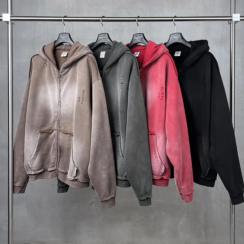 Vintage Mens Washed Zipper Hoodie Mens unisex Oversized Outdated 400gsm 100 Cotton Autumn/Winter Hoodie 251110