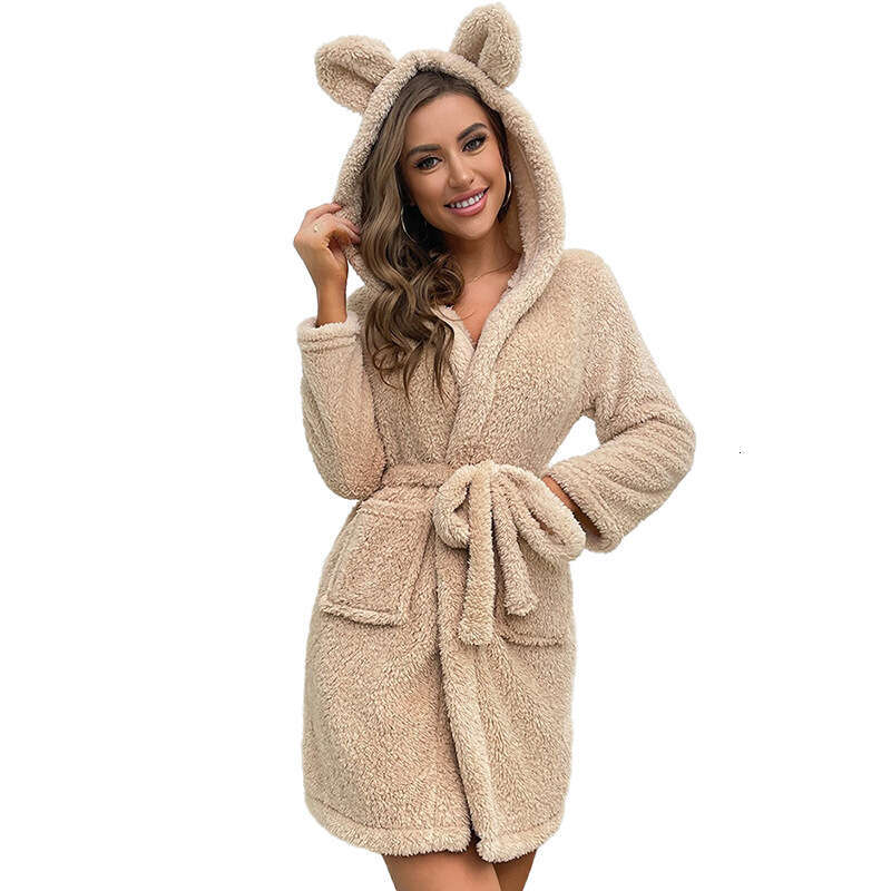 Women's Winter Pajamas Coral Fleece Thickened Sleeve 2025 New Hooded Robe Flannel Loungewear Long Style luxury