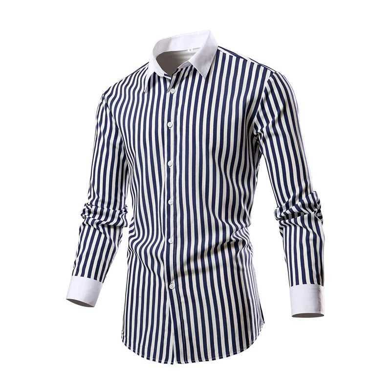 Mens casual recreational business fashion striped long sleeve shirts shirts White red gray etc available K251110