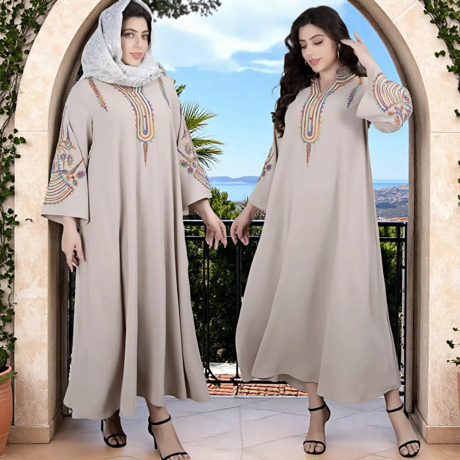 Large size women's new Muslim pullover dress embroidered robe