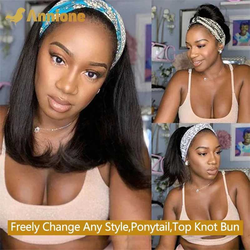 Headband Wigs Human Hair Straight Short Bob Glueless Wigs Human Hair Black Headband Wigs Easy Put On And Go Bob Wig Human HairT251111