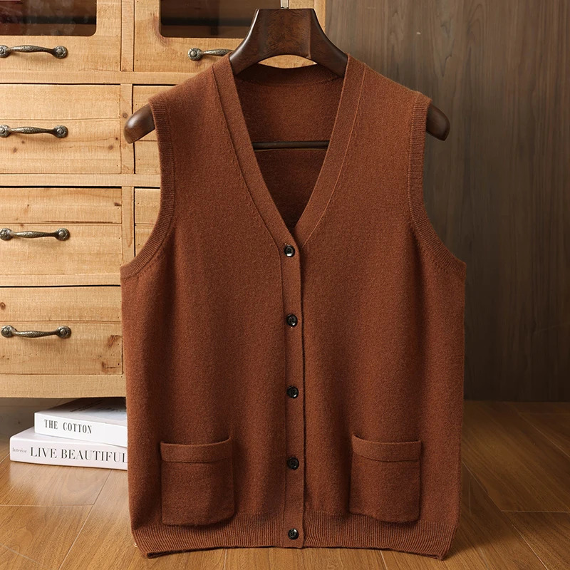 SoftCash Mens 100 Cashmere Sleeveless VNeck Vest Classic Business Sweater Autumn Winter Casual Fashion Knit Soft Tops 251104