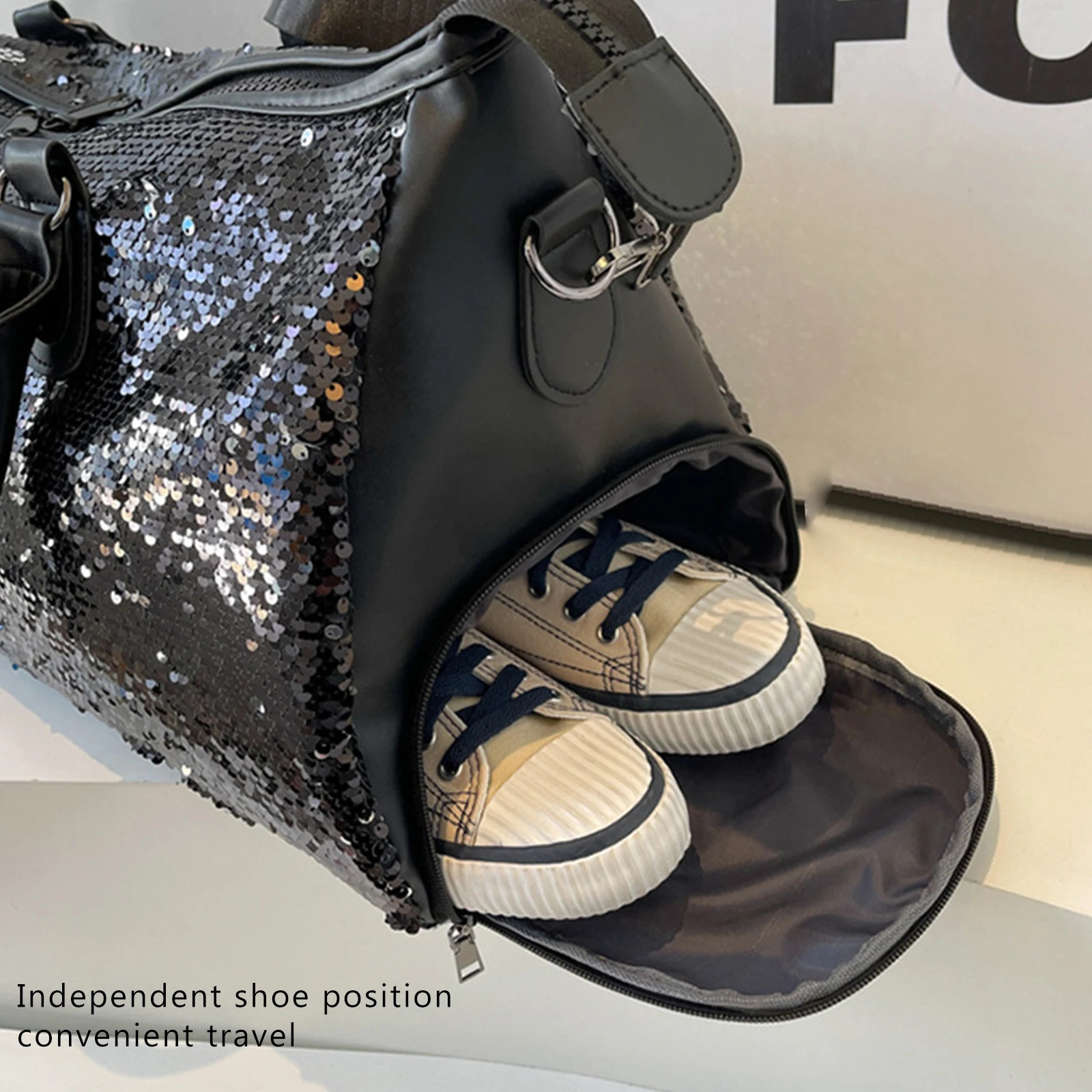 women Sequin Travel Bag with Shoes Compartment Overnight Travel Duffel Trendy Shoulder tote bags 251110