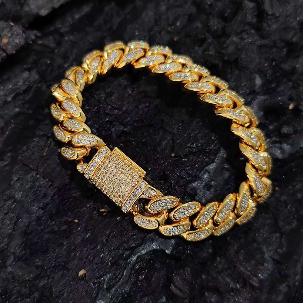 Hip Hop Link Chain S925 Sterling Silver Bracelet Iced Out Cuban Bracelet for Men VVS Mossanite Bracelet