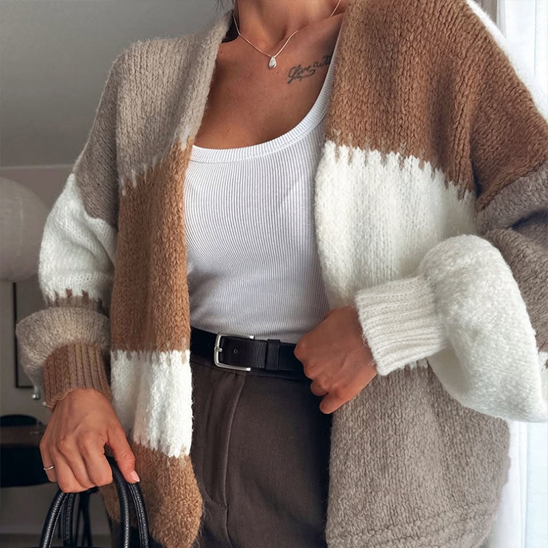 Women's color-block top V-neck long-sleeved sweater patchwork color blocks popular in autumn and winter versatile for all occasions-----TVL102