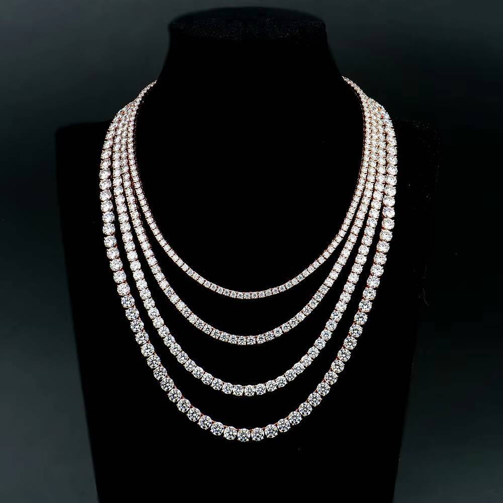 Factory Custom HiphopSilver Rose Gold Plated Diamond Mossanite Moissanite Jewelry Tennis Chain Necklace for Men
