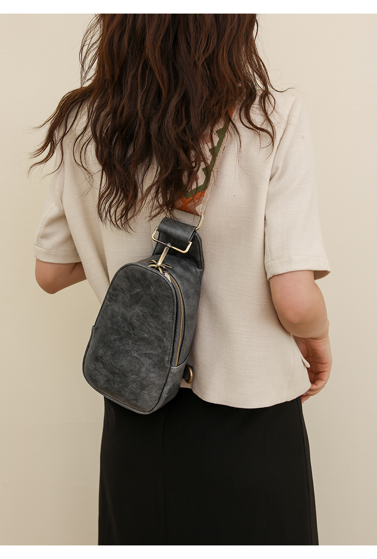 Women Chest Bag Sling Bag, Guitar Strap Small Crossbody PU Leather Satchel Daypack ddmynov