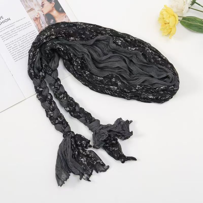 T456 Spring and Autumn new gradient color matching braided cotton and linen scarf female travel sun protection ethnic style Baotou scarf