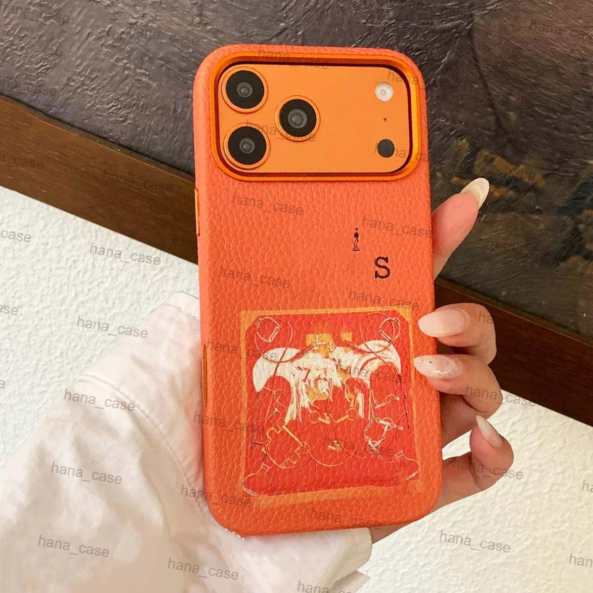 Personalized HHHH Orange Luxury iPhone Case for iPhone 17 Pro Max 16 Pro 15 14 13 Embossed Leather Phone Case Designer for Women Men Gift Shockproof Slim Phone Cover