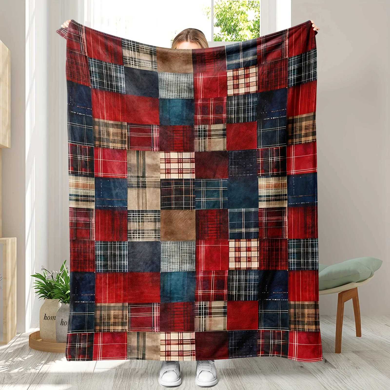 Soft Warm Cozy Vintage Plaid Flannel Throw Blanket - Ideal for Couch Bed Office and Travel - Perfect Christmas C251111