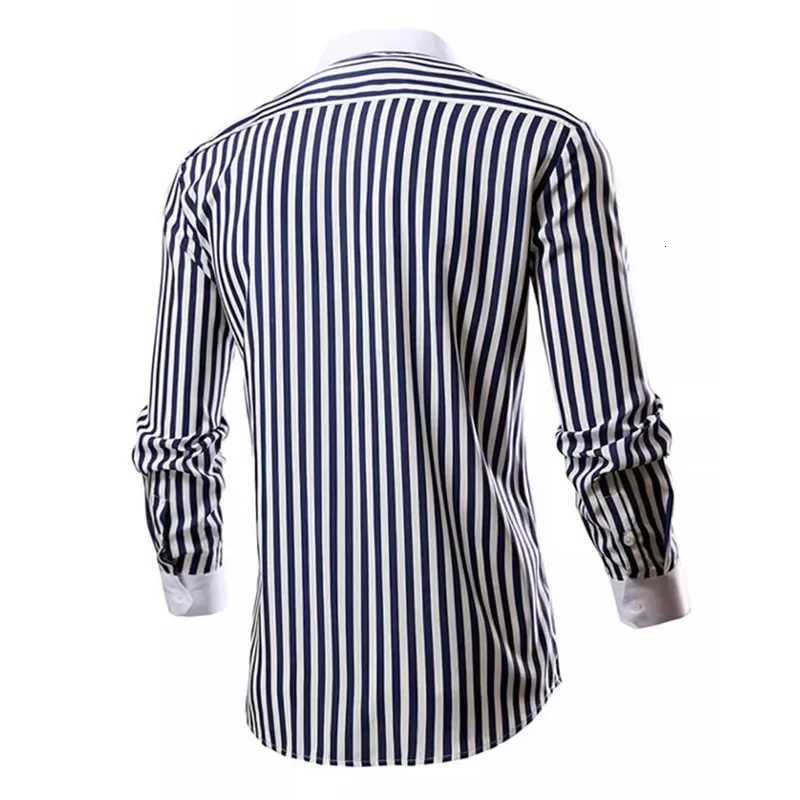 White Mens Stripe Long Sleeve Shirt Single Breasted Lapel Shirts Blue Gray Red Khaki Available European Size S-XXL K251110