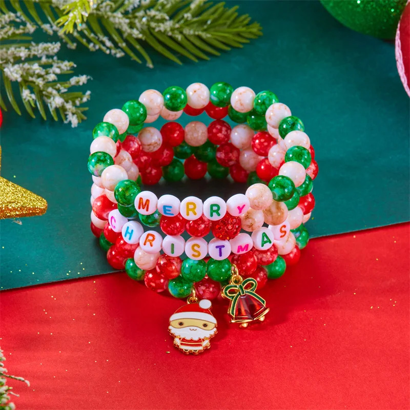 Christmas MultiLayer Colorful Beaded Bracelet For Women Santa Claus Snowman Reindeer Snowflake Polymer Clay Bangle Jewelry 251103