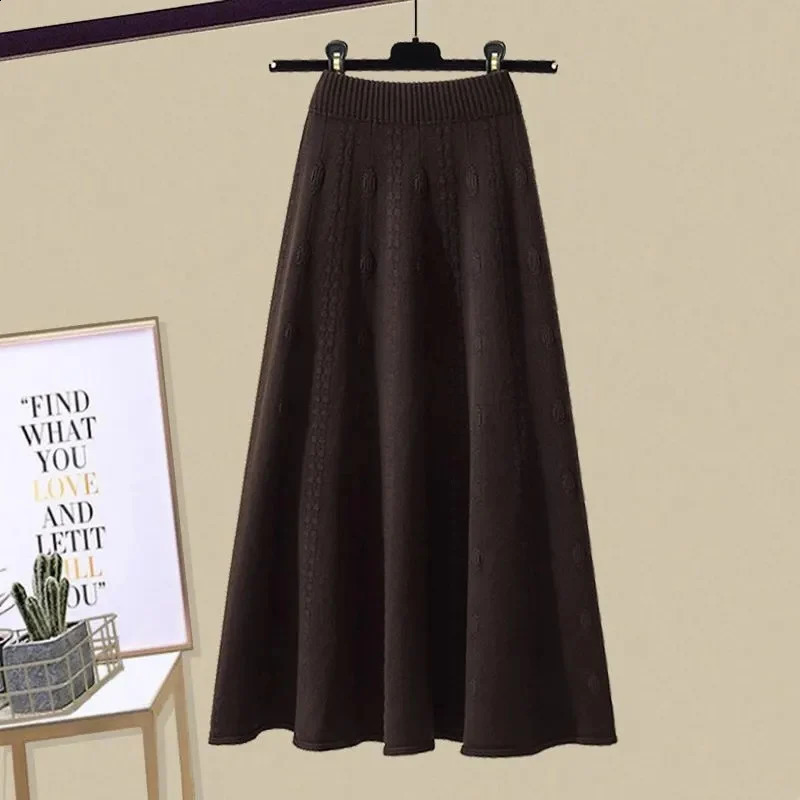 Rimocy Autumn Winter Knitted Long Womens Elegant Solid Color High Waist Fashion Elastic Soft Midi Women 250407