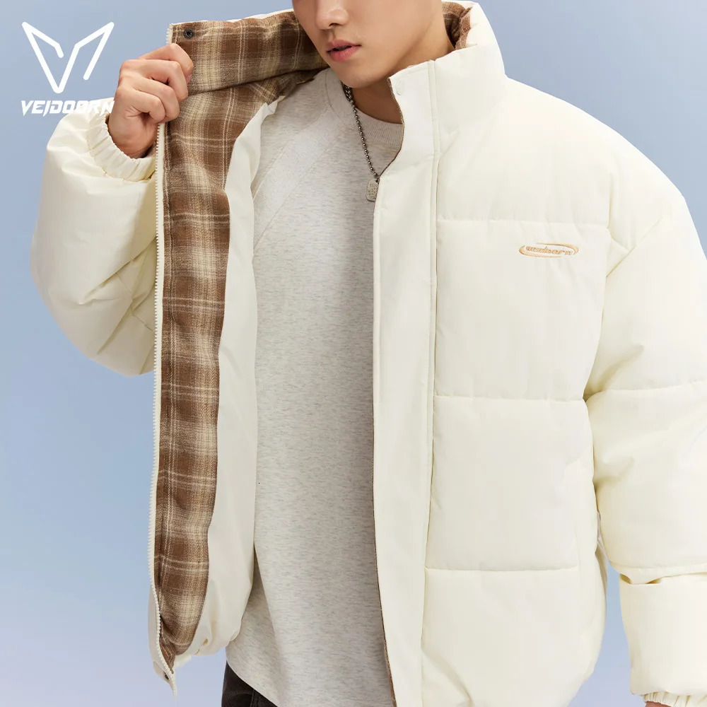 Veidoorn Unisex Short Parka Coat with Stand Collar Warm Thermal Puffer Jacket for Winter Puffy Outdoor Streetwear 251106