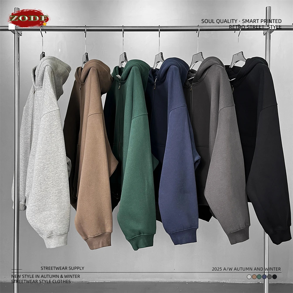 ZODF Trendy Winter Man Solid Fleece Boxy Hoodies Unisex 350gsm Double Head Zipper Hooded Sweatshirts Coat HY1122 251110