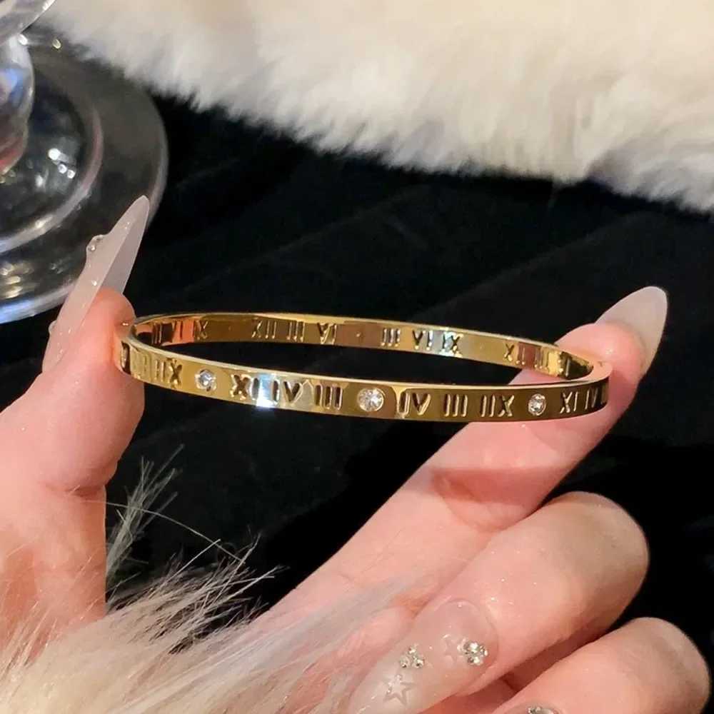 Luxury Stainless Steel Zircon Wide Bracelet for Women New Korea Fashion Wedding Bride Bangle Jewelry Accessory Gift ColorfastC250410