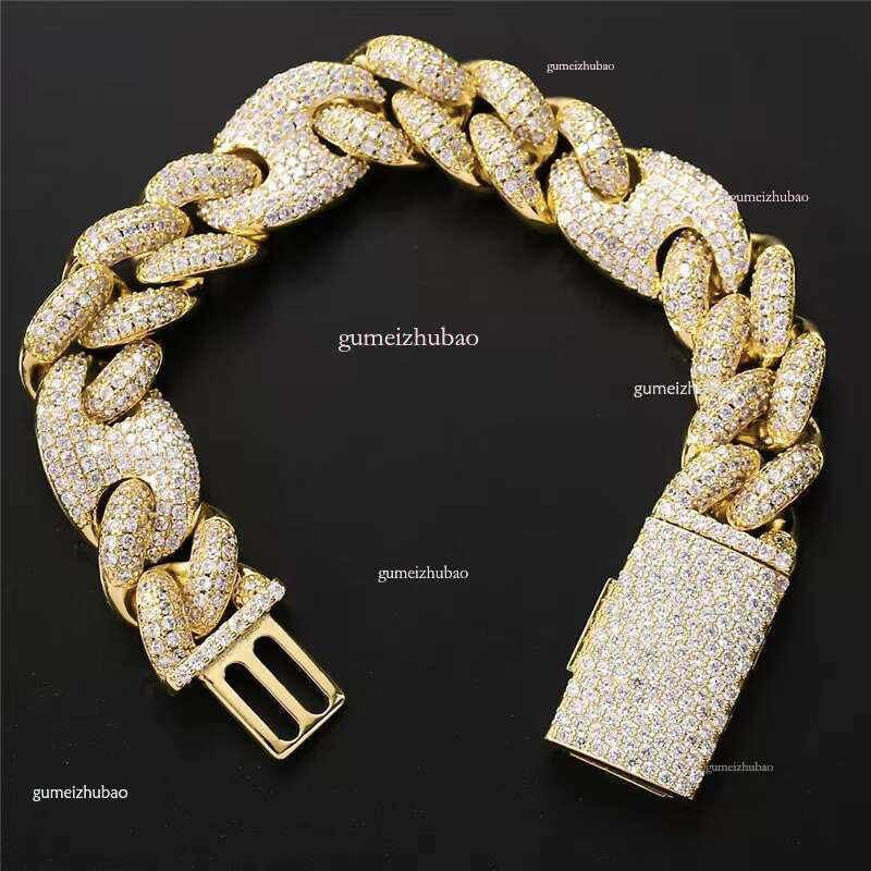 Sier Miami Hip Hop Men 7inche k VVS GRA Moissanite Dia 6mm Cuban Chain Men's Bracelet Bangle