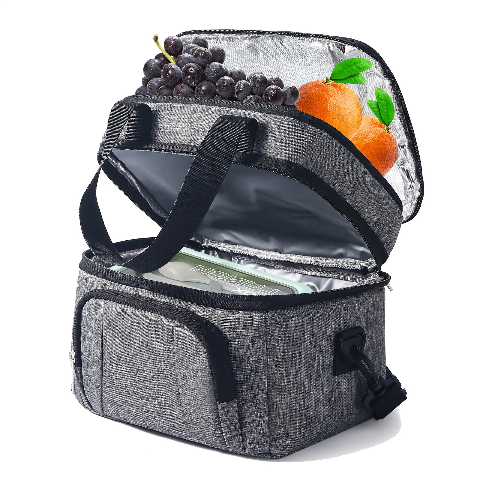 Double layer insulated lunch bag portable lunch box waterproof picnic insulated bag with adjustable belt 250410