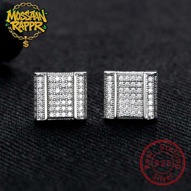 MossanRappr 1.3cttw Moissanite Classic Square Stud Earrings 925 Sterling Silver D Color Bling Statement Jewelry for Men Women