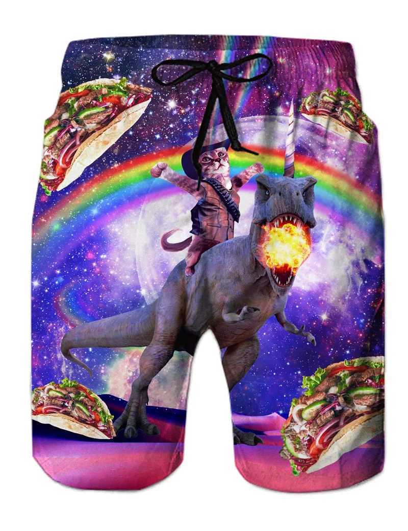 Interesting animal dinosaur beach shorts mens 3D printed surfboard shorts summer Hawaiian swimsuit pants cool ice shortsW250410