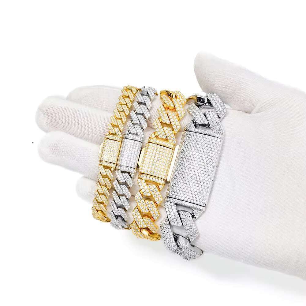 925 Silver Moissanite Jewelry 8mm 10mm sharp Angled Style Cuban Bracelet