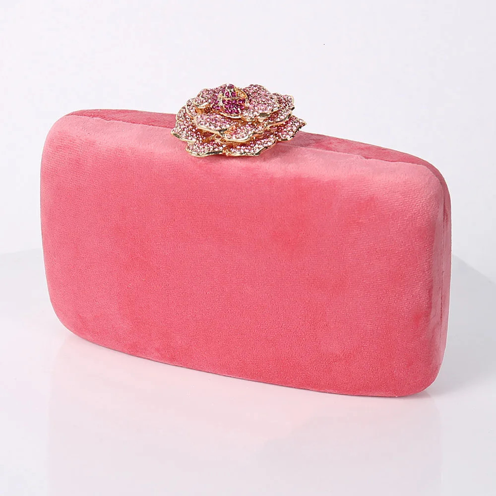 Diamonds Flower Velvet Evening Bag Women Elegant Chain Banquet Dress Clutch Bag Ladies Wedding Dinner Party Box Small Purses 251106