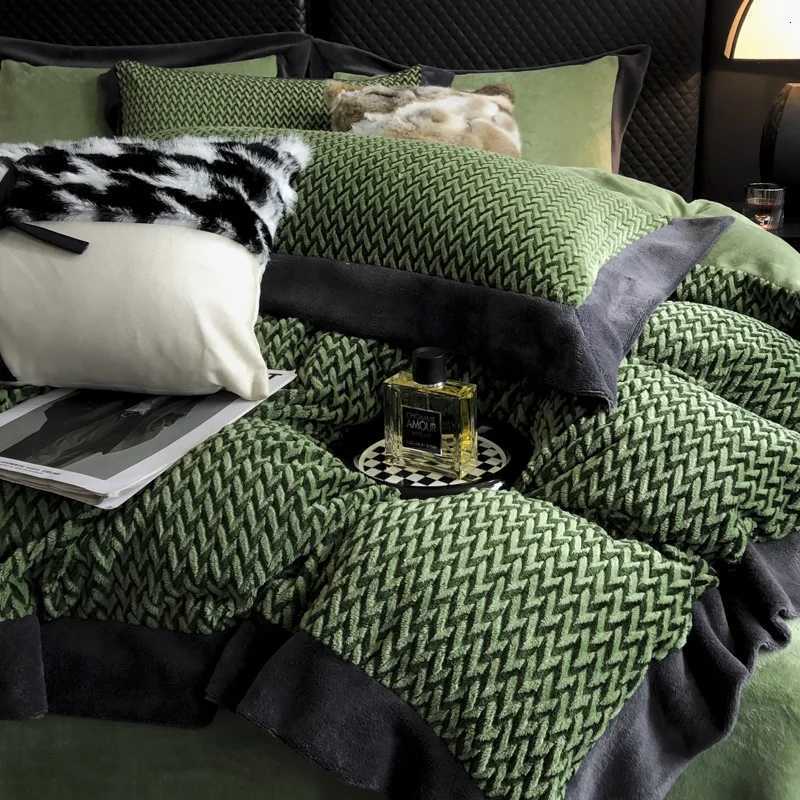 4Pcs Winter Thickened Milk Velvet Jacquard Bedding Set Queen King Size Fluffy Duvet Cover Set Flat/Fitted Bed Sheet cases H251111
