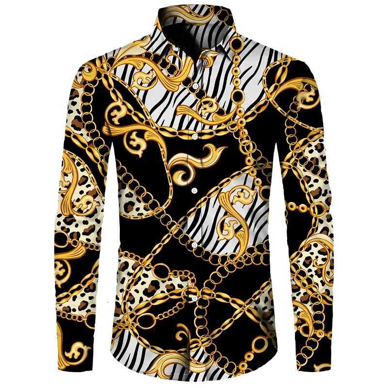 2024 Mens Gold Printed Long Sleeve Shirt Mens Casual All-match Fashion Street Mens Shirt Lapel Single-breasted Long Sleeve K251110